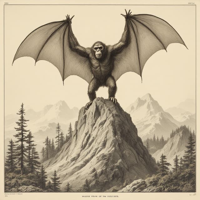 Planche naturaliste illustrant Batsquatch, dessinée d'après les descriptions de témoins