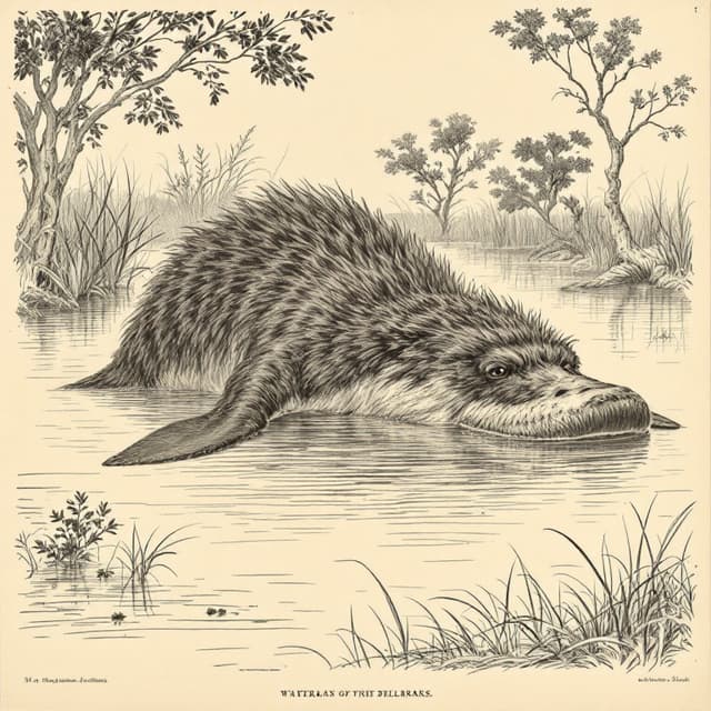 Naturalist plate illustrating Bunyip, drawn from witness descriptions