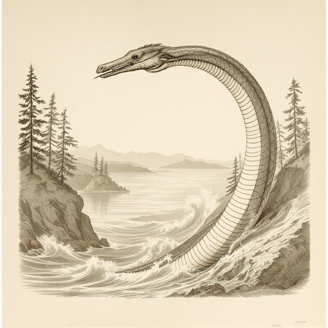 Planche naturaliste illustrant Cadborosaurus, dessinée d'après les descriptions de témoins