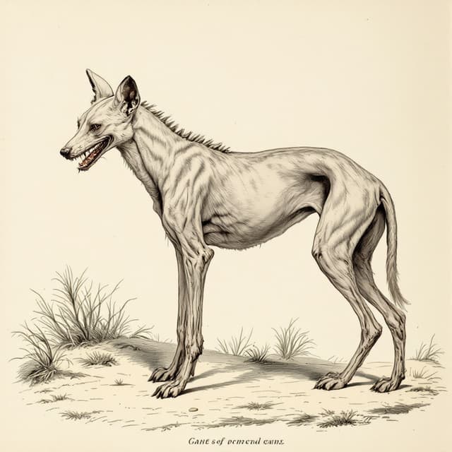 Planche naturaliste illustrant Chupacabra, dessinée d'après les descriptions de témoins