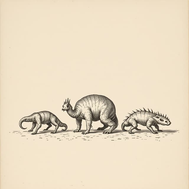 Planche naturaliste illustrant Fearsome Critters, dessinée d'après les descriptions de témoins