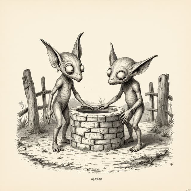 Naturalist plate illustrating Kelly–Hopkinsville Goblins, drawn from witness descriptions
