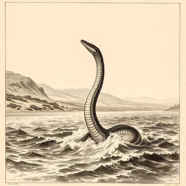Naturalist plate illustrating Loch Ness Monster, drawn from witness descriptions