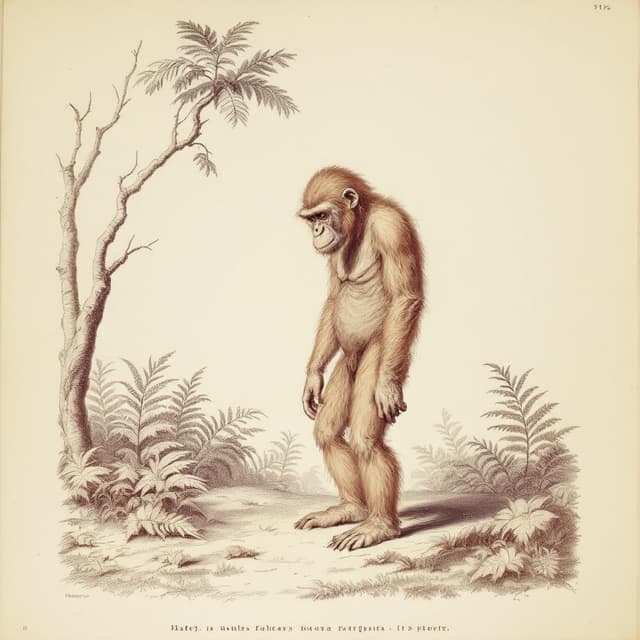 Planche naturaliste illustrant Orang Pendek, dessinée d'après les descriptions de témoins