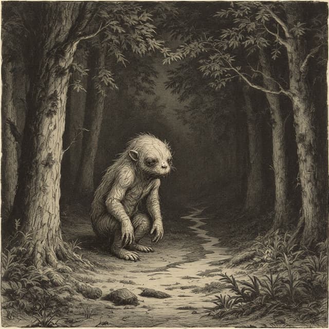 Planche naturaliste illustrant Squonk, dessinée d'après les descriptions de témoins