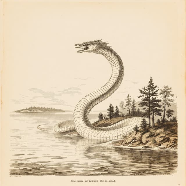 Naturalist plate illustrating Storsjöodjuret, drawn from witness descriptions