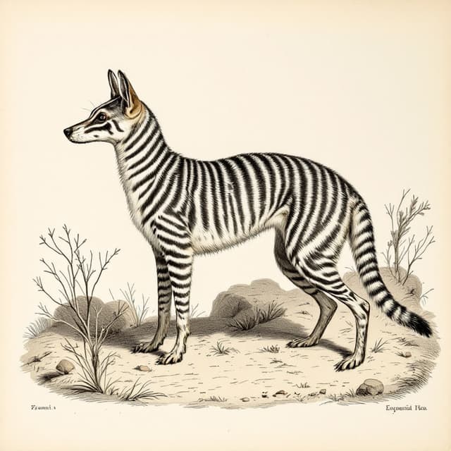 Naturalist plate illustrating Thylacine (alleged survival), drawn from witness descriptions