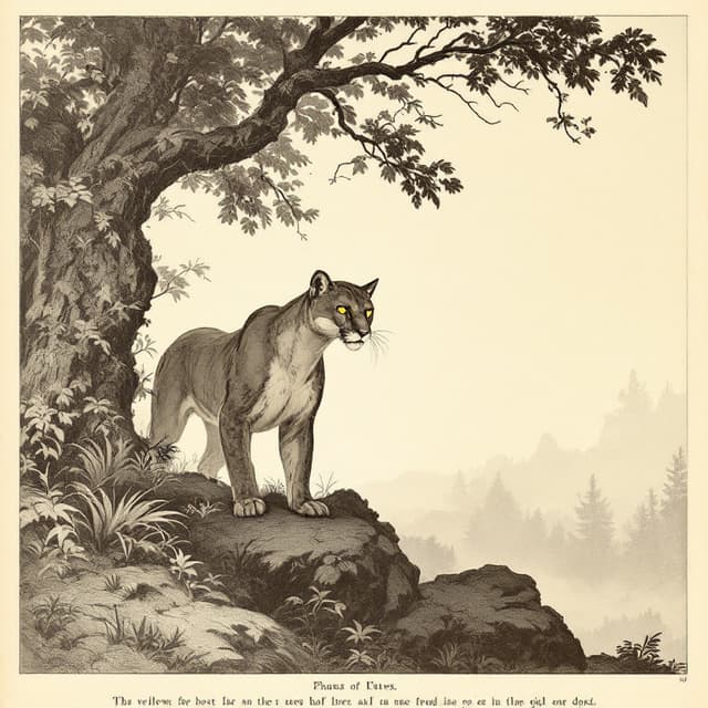 Planche naturaliste illustrant Chat Wampus, dessinée d'après les descriptions de témoins