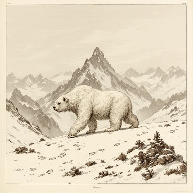 Planche naturaliste illustrant Yéti, dessinée d'après les descriptions de témoins