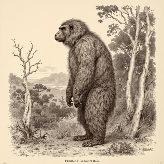 Planche naturaliste illustrant Yowie, dessinée d'après les descriptions de témoins